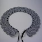 Lacy Crocheted Collar In Grey With Black Ribbon